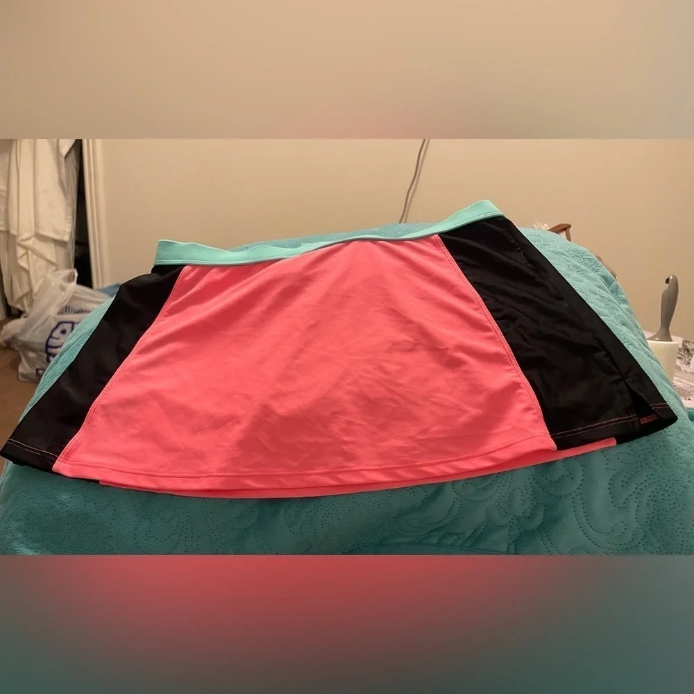 Girl's Zeroxposur Swim Skirt Coverup Size 14 1/2 Black Neon‎ Pink Teal waistband